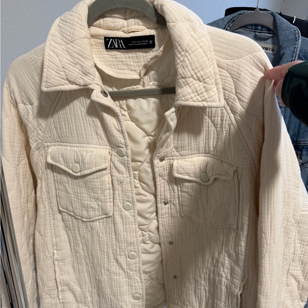 Zara Off-White Quilted Utility Jacket